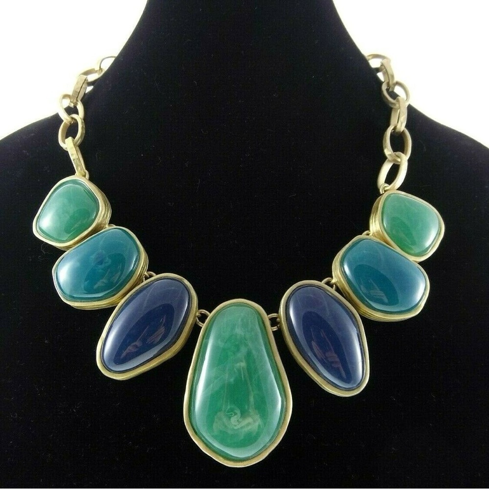 Chico's Gold Necklace with Blue and Green Stones
